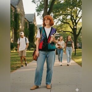 Koret Sport Vintage Floral Colorful Knit Cottagecore Vest Button Closure Sz Med